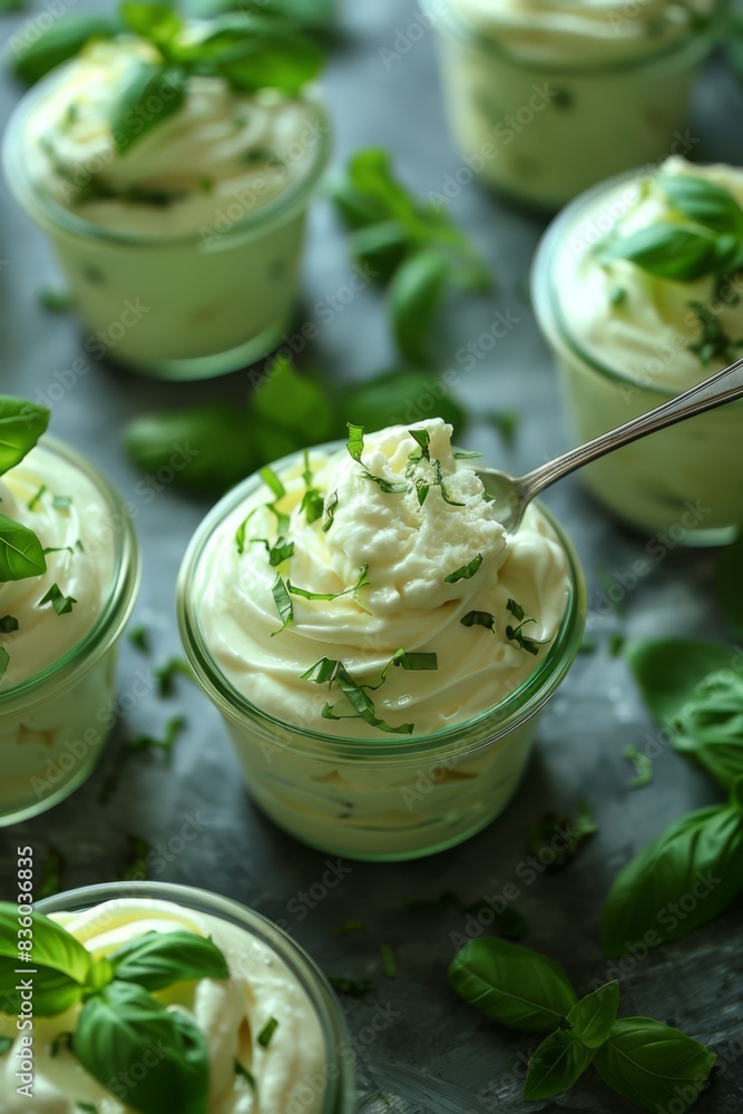 close - up of a delicious homemade dessert in a bowl with mint leaves close - up of a delicious homemade dessert in a bowl with mint leaves