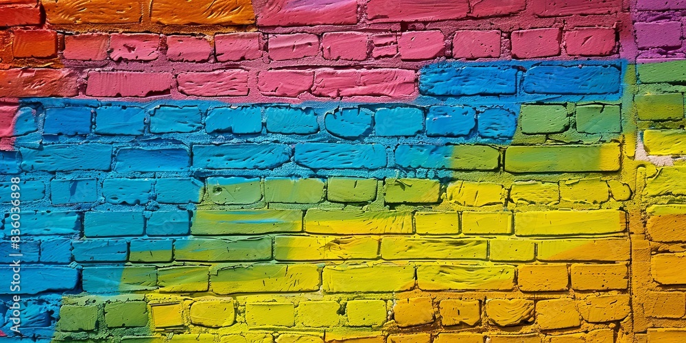 Naklejka premium Rainbow Colors on Textured Brick Wall