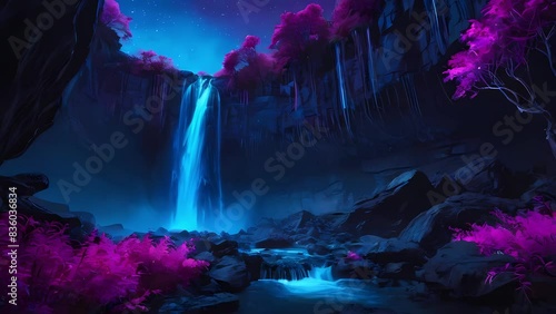 Wallpaper Mural Neon Waterfall Dreamscape - Anime Scenary Torontodigital.ca