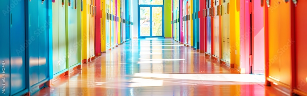 Brightly colored blurred school hallway Brightly colored blurred school hallway