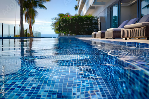 Refreshing and provocative blue pool on a sunny day