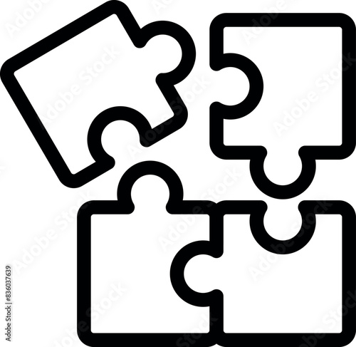 Simple vector icon illustration of interlocking puzzle pieces in black and white