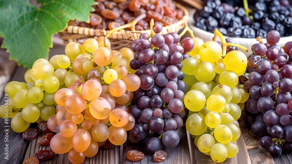 Fruit grape vine fruit used to produce sweet juice wine and raisins is also consumed. Generative Ai Fruit grape vine fruit used to produce sweet juice wine and raisins is also consumed. Generative Ai