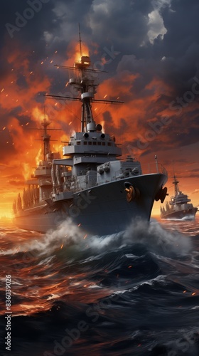 "Iconic Portrayal: Illustrating the Grandeur of a Battleship in Portrait"