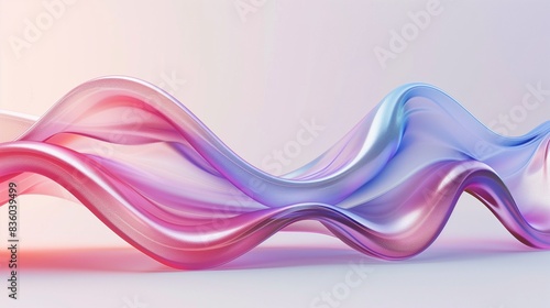 Iridescent Wave Abstract on Light Background, 3D Render