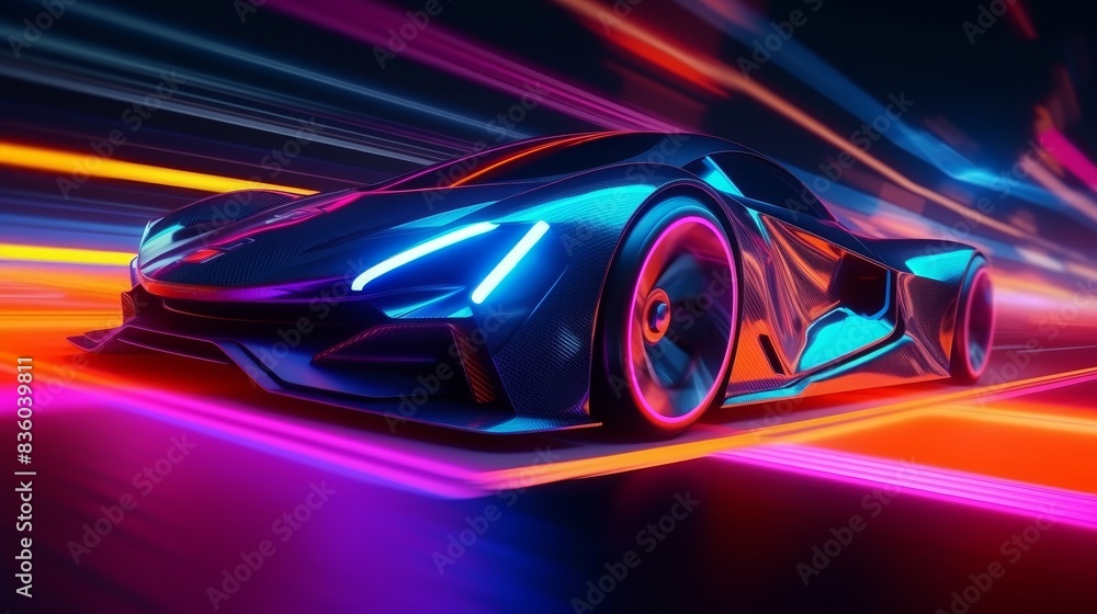 Sports glowing neon car on a dark background
Sports glowing neon car on a dark background