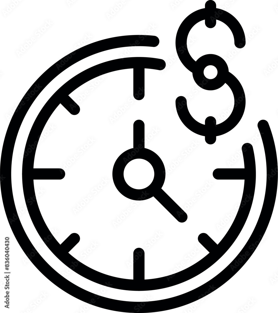 Simplistic black and white icon illustrating the concept of time being as valuable as money Simplistic black and white icon illustrating the concept of time being as valuable as money