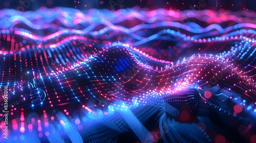 Mesmerizing Neon Particle Waves with Vibrant Gradient Patterns for Futuristic Digital Art Design
