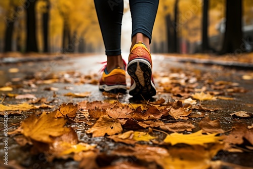 runner athlete running in autumn forest. fitness jogging workout wellness concept.