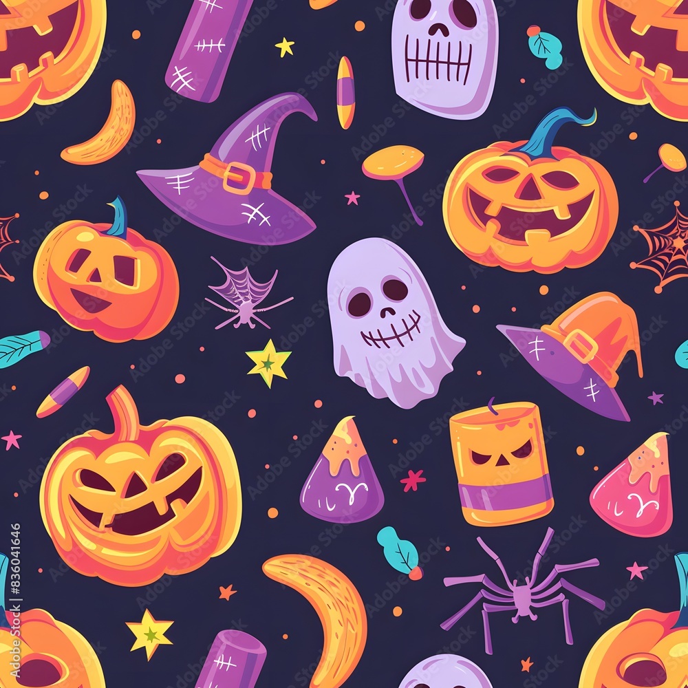 Halloween pumpkin and decorations seamless pattern background. Halloween pumpkin and decorations seamless pattern background.