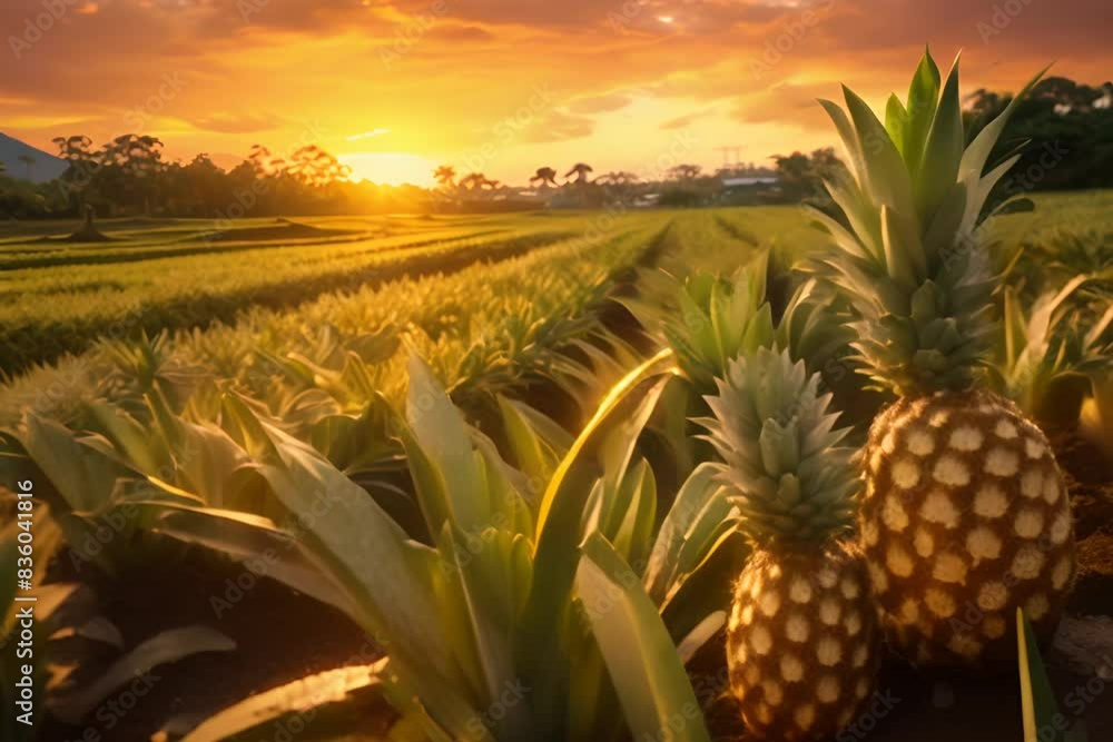 pineapple fruits in garden on background