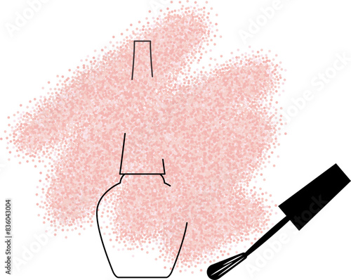 Glitter nail polish with contour bottle and brush on white background