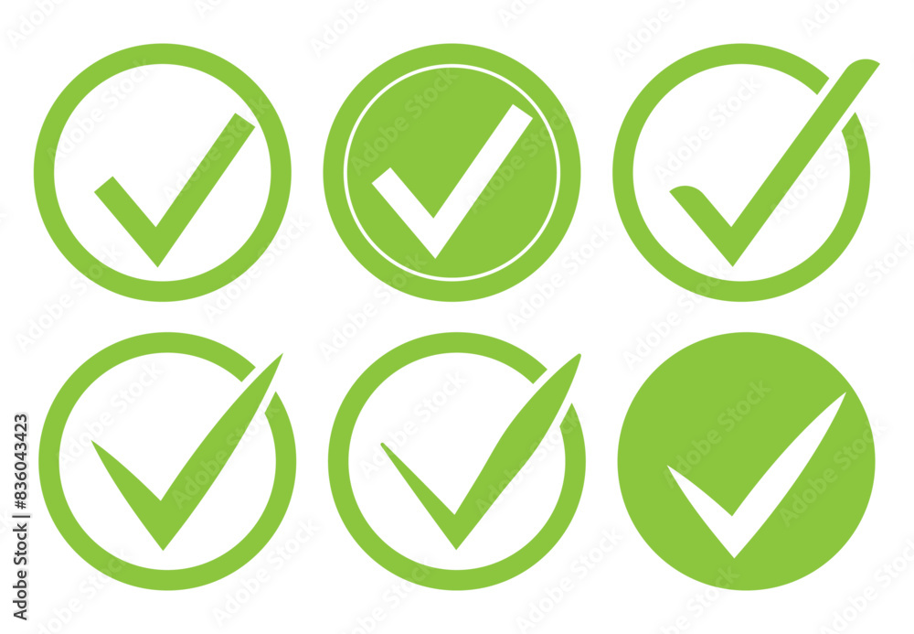 Set of green check mark icons Set of green check mark icons