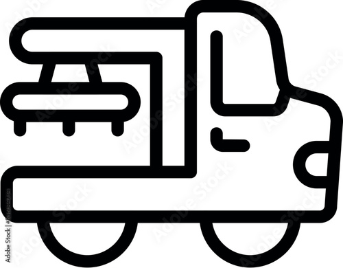 Black and white vector illustration of a flat design tow truck icon isolated on white background