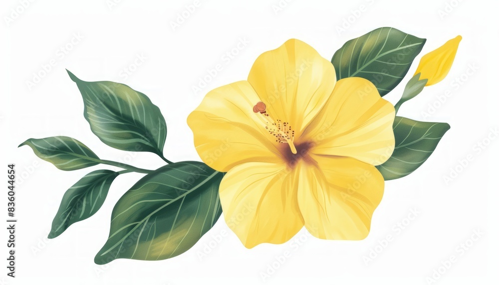 Sunny Bloom: The Vibrant Yellow Flower with Lush Green Leaves Sunny Bloom: The Vibrant Yellow Flower with Lush Green Leaves