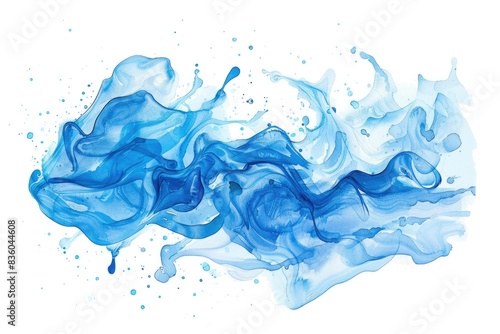 Blue Water Splash. Fresh Nature Liquid Wave and Droplet Splash Illustration