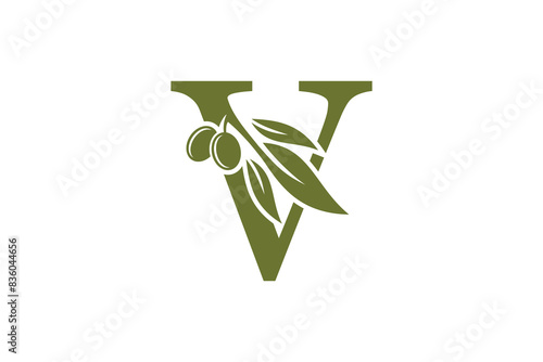 olive oil design with letter v concept