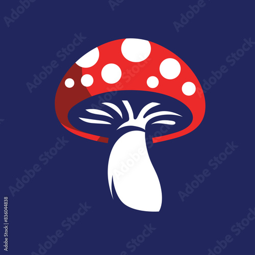 a mushroom with a red cap and white polka dots, with a white stalk, called fly agaric