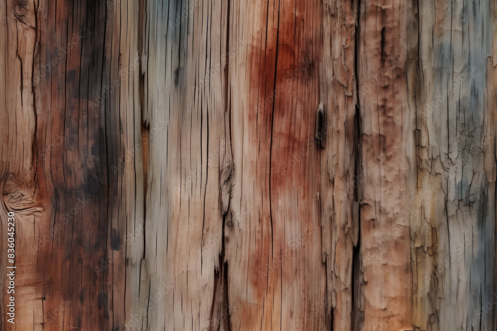 Fototapeta premium Processed collage of wooden bark chips flat surface texture. Background for banner, backdrop