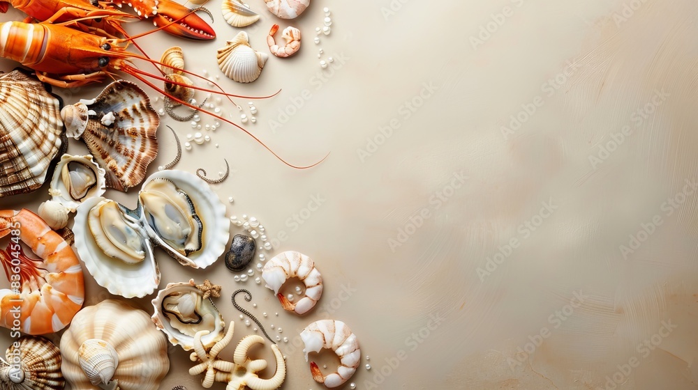 Obraz premium Background for the menu of a seafood restaurant.neutral background