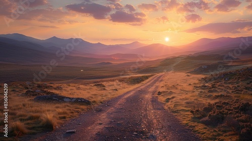 Sunset over desert path in the highlands © 2rogan