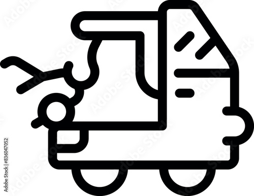 Simple line art vector of a flatbed tow truck, suitable for web and print