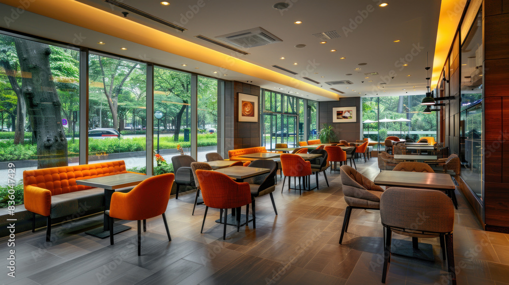 Interior of modern casual style restaurant or cafe Interior of modern casual style restaurant or cafe