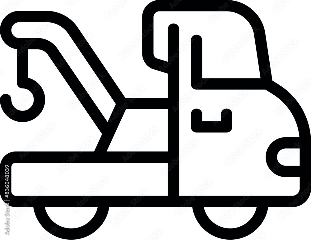 Black and white flatbed tow truck icon in simple line art vector ...