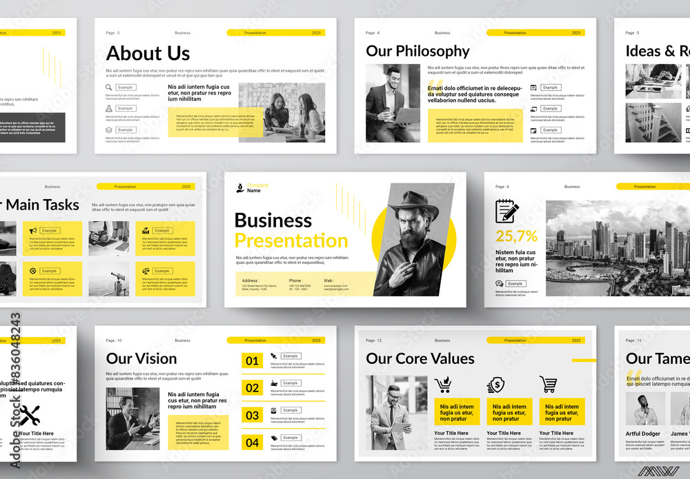 Presentation Layout in Light Beige with Yellow Accents Stock Template ...
