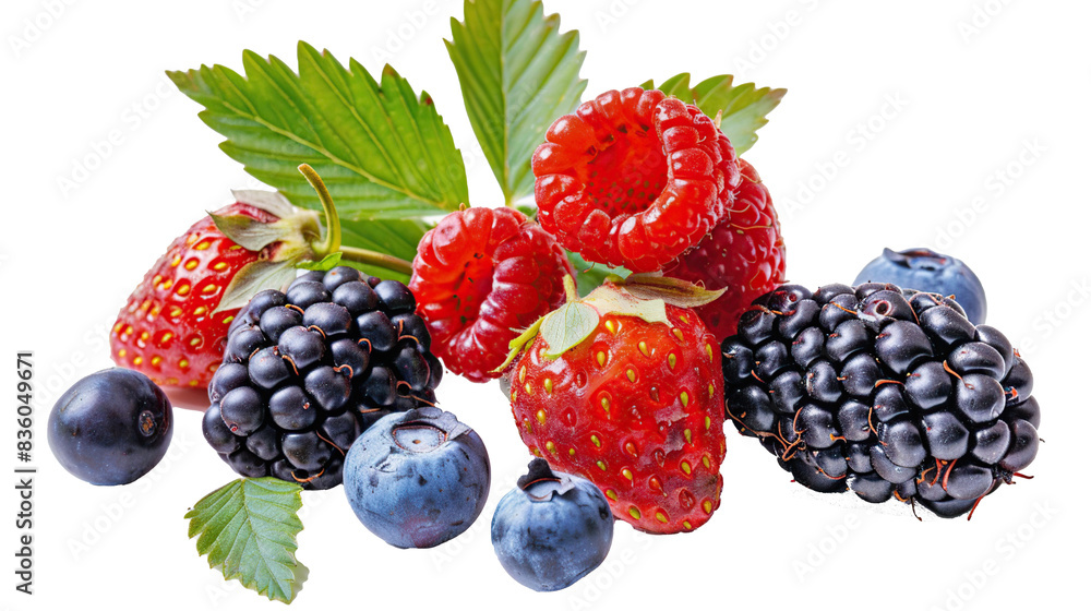 Close up view of mixed, assorted berries blackberry, strawberry, blueberry, raspberry. Generative Ai Close up view of mixed, assorted berries blackberry, strawberry, blueberry, raspberry. Generative Ai