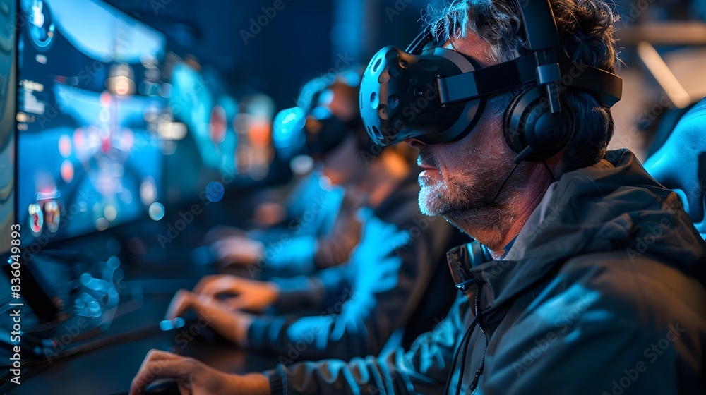 Video Game Developers Testing a New Virtual Reality Game Immersive and Intense Creativity and Design Concept Video Game Developers Testing a New Virtual Reality Game Immersive and Intense Creativity and Design Concept