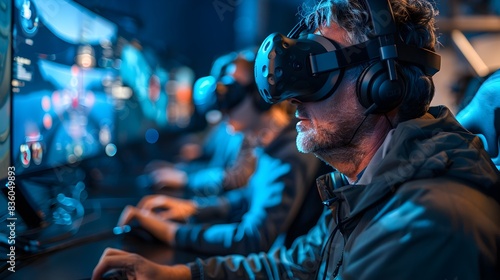 Video Game Developers Testing a New Virtual Reality Game Immersive and Intense Creativity and Design Concept © Thares2020
