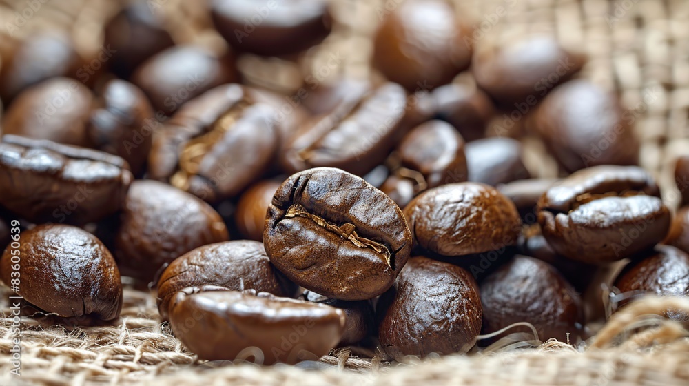 coffee beans on the background of tissue . Generative Ai coffee beans on the background of tissue . Generative Ai