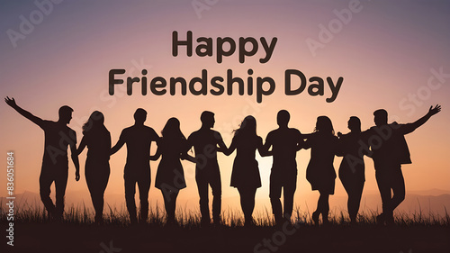 Celebrating Bonds, Happy Friendship Day with Joyful People Silhouettes, Friendship Celebration, Joyful Connections, Cherished Bonds, Unity in Diversity