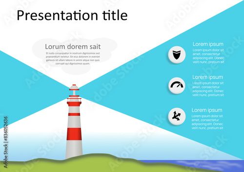 Lighthouse presentation slide or backdrop, illustrating vision, direction, mission