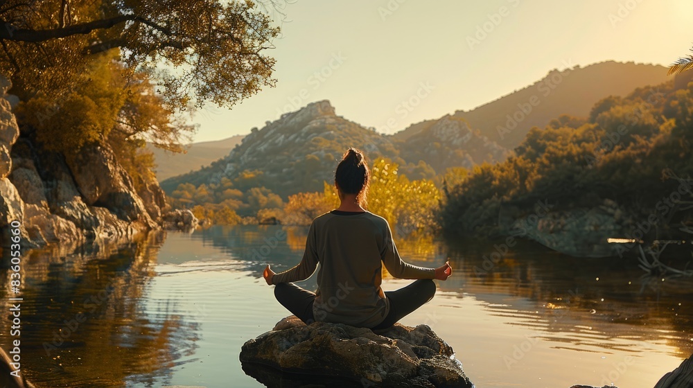 An individual practicing yoga in a tranquil setting, embodying the spiritual and physical discipline rooted in ancient religious philosophy.