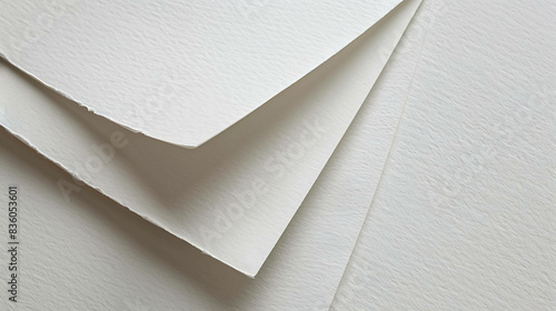 The image is a close-up of a stack of three sheets of white watercolor paper. The paper is slightly textured and has a natural deckle edge. photo