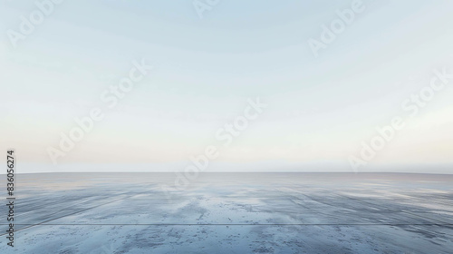 The image is a 3D rendering of a large, empty room with a concrete floor.