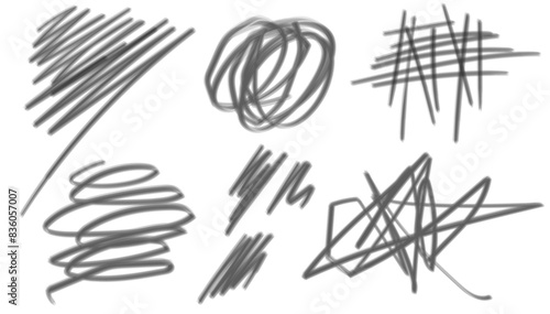 Marker drawn scribble vector set. Childish drawing. Hand draws calligraphy swirls. Curly brush strokes, marker scrawls as graphic design elements set