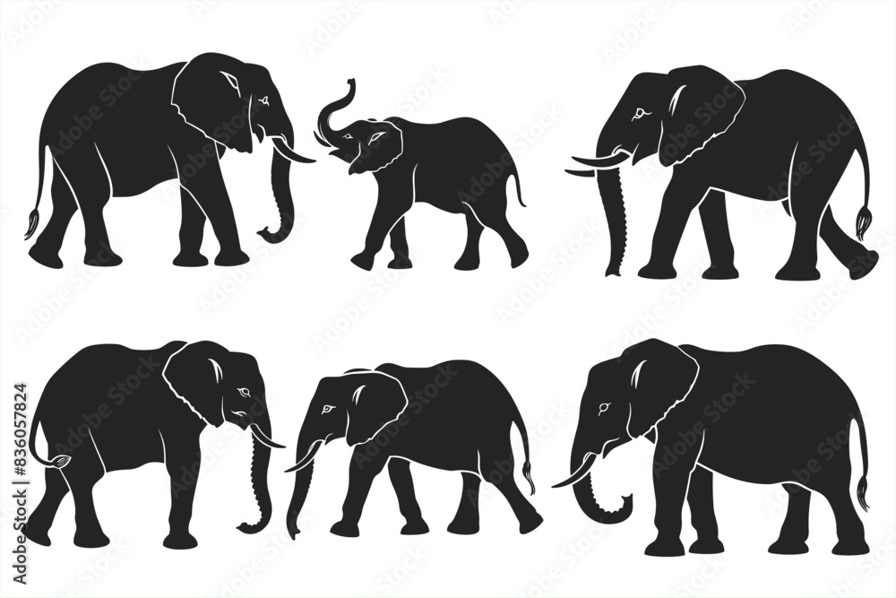 Elephant silhouette vector art white background. Elephant vector ...