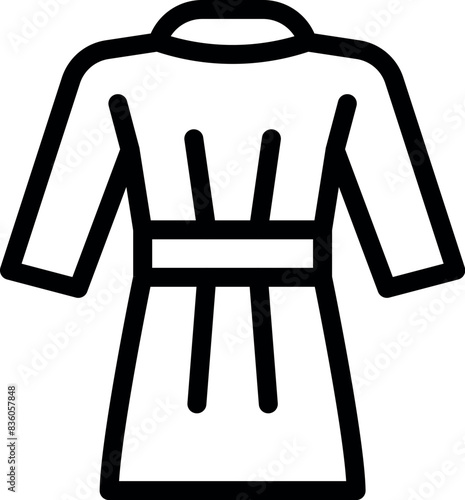 Elegant black and white line art illustration of a comfortable bathrobe, perfect for lounging at home or at a spa, made of soft cotton or terrycloth fabric