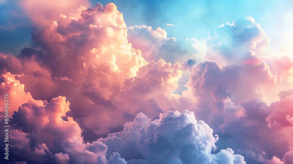 Deep colorful clouds swirling in a vast expanse of white and blue sky. Deep colorful clouds swirling in a vast expanse of white and blue sky.