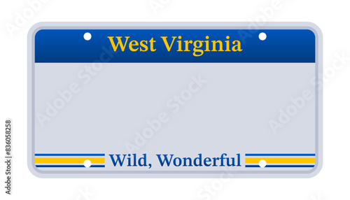 License plate of West Virginia. Car number plate. Vector stock illustration