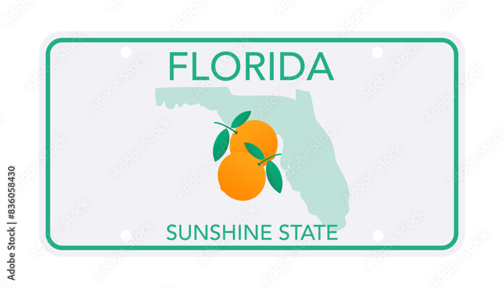 License plate of Florida. Car number plate. Vector stock illustration