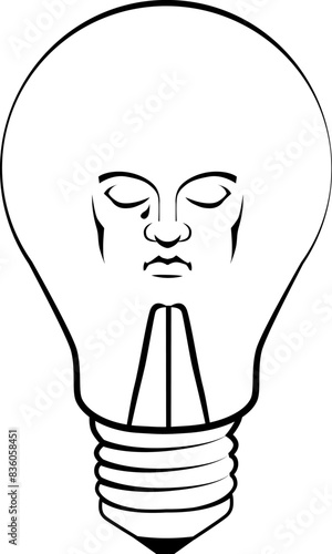 contour light bulb with a mournful face. On a white background. The background is excluded.