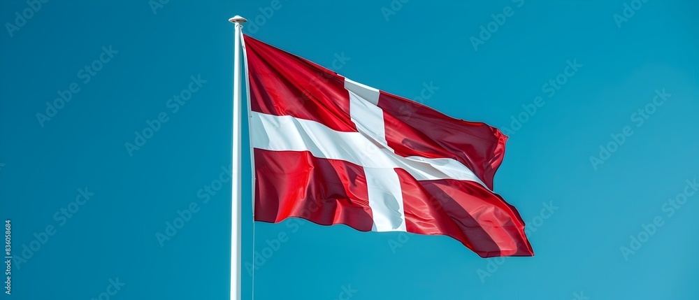 Fluttering National Flag Against Clear Blue Sky Representing Pride and Freedom Fluttering National Flag Against Clear Blue Sky Representing Pride and Freedom