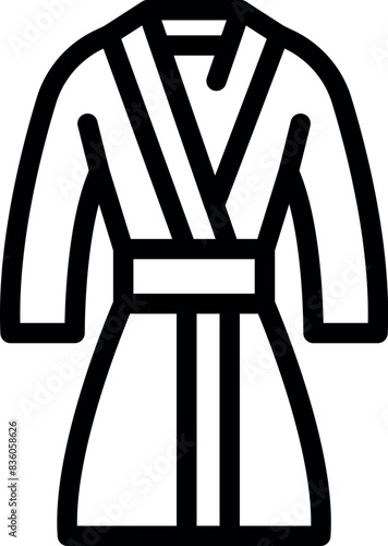 Simple and minimalist bathrobe line icon illustration in black and white, perfect for spa, hospitality, and clothing vector art