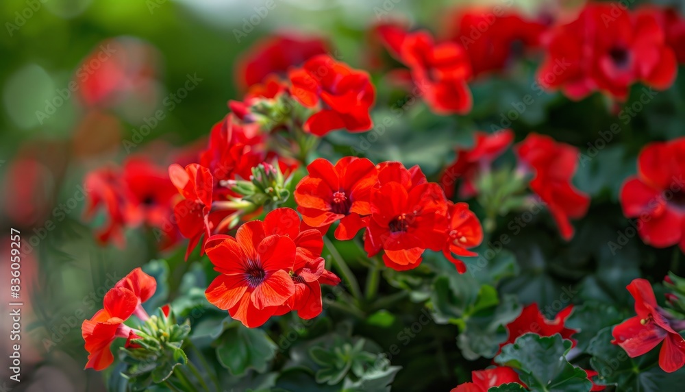 Gorgeous Blooming Red Pelargoniums: The Garden's Perfect Decoration Gorgeous Blooming Red Pelargoniums: The Garden's Perfect Decoration