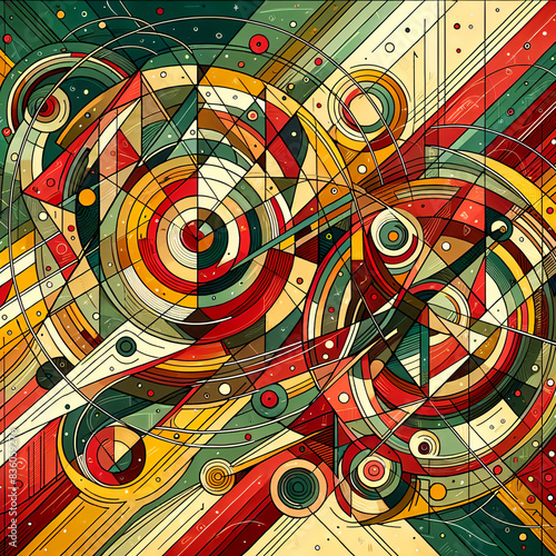 Vibrant Abstract Art, Creative Patterns of Circles and Lines in Colorful Geometric Painting