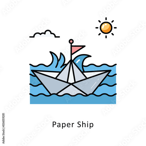 Paper Ship outline filledDesign illustration. Symbol on White background EPS 10 File 